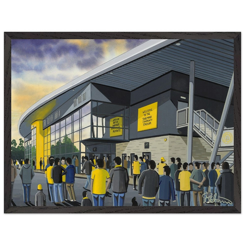 Thumbnail: Boston United FC Jakemans Community Stadium Football Stadium Scene by artist Andrew Robinson andrewrobinsonart.com. Available in fine art print, poster, canvas prints and mugs etc 