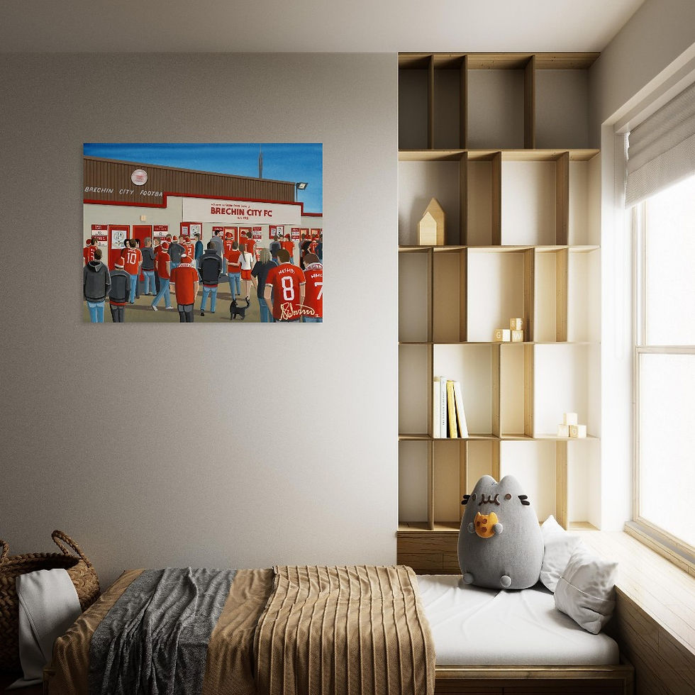 Thumbnail: Brechin City FC Glebe Park  football stadium scene by artist Andrew Robinson andrewrobinsonart.com. Available in fine art print, poster, canvas prints and mugs etc