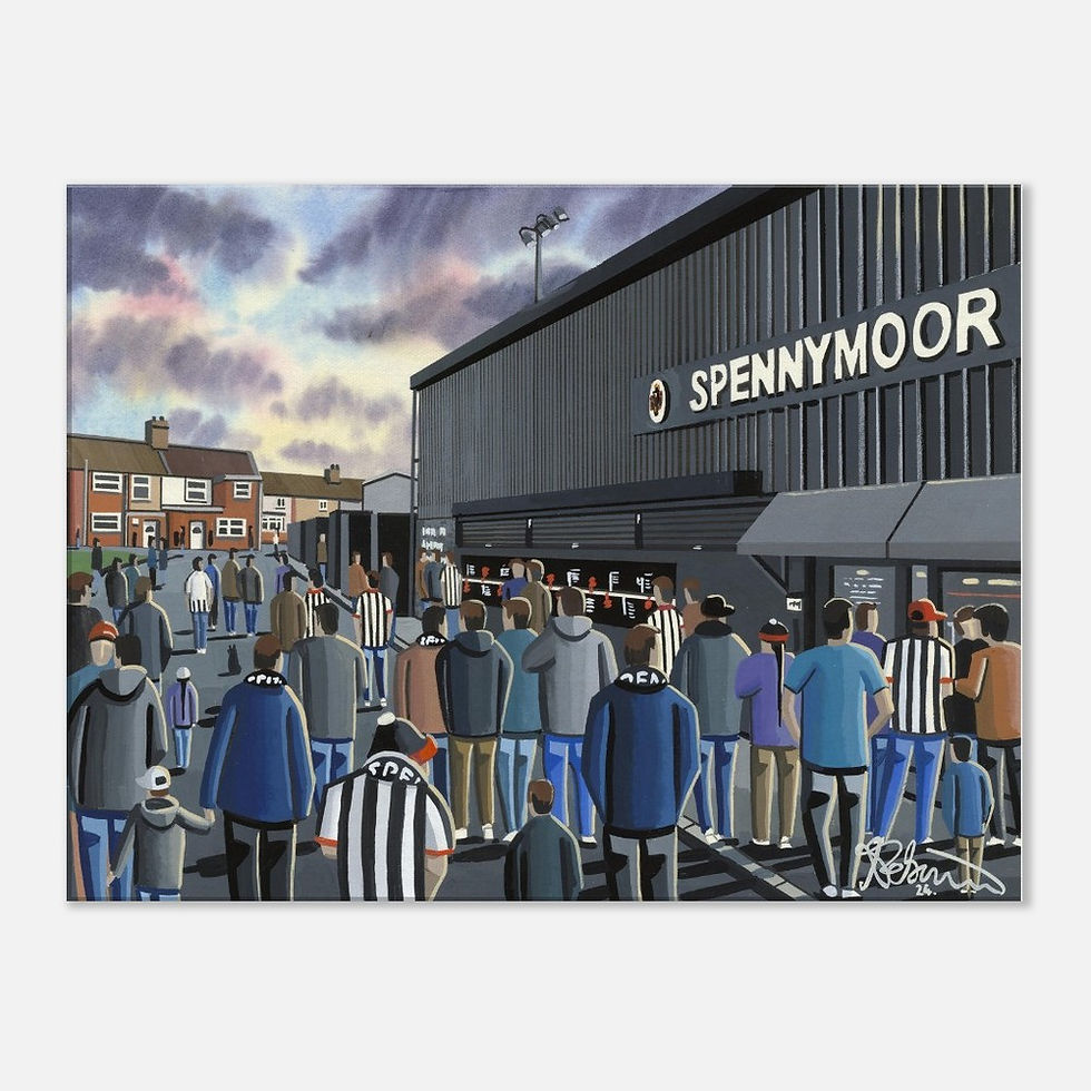 Thumbnail: Spennymoor Town F.C, Brewery field Stadium By Artist Andrew Robinson andrewrobinsonart.com, Andrew Robinson art .Framed Fine Art Prints, Posters, Canvas Prints, Framed canvas prints, Ceramic Mugs etc sport, football, rugby, NFL