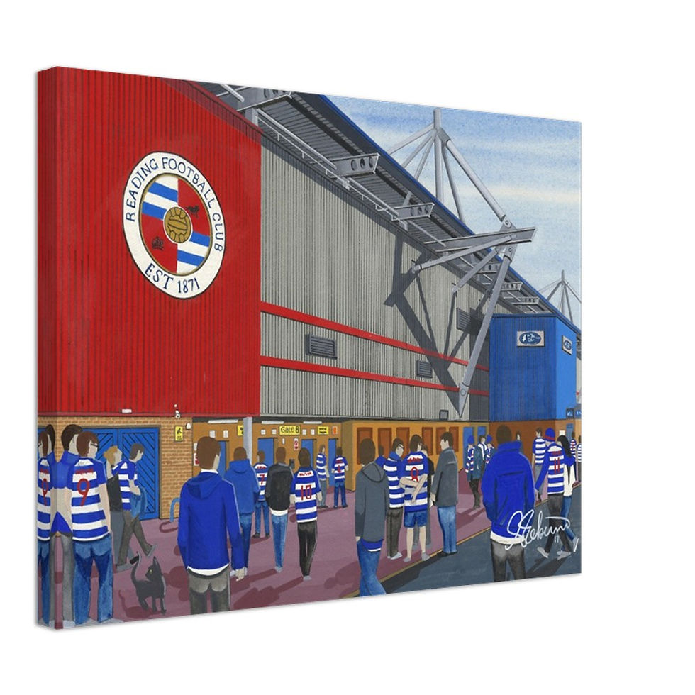 Reading.F.C, London Stadium By Artist Andrew Robinson andrewrobinsonart.com, Andrew Robinson art .Framed Fine Art Prints, Posters, Canvas Prints, Framed canvas prints, Ceramic Mugs etc sport, football, rugby, NFL