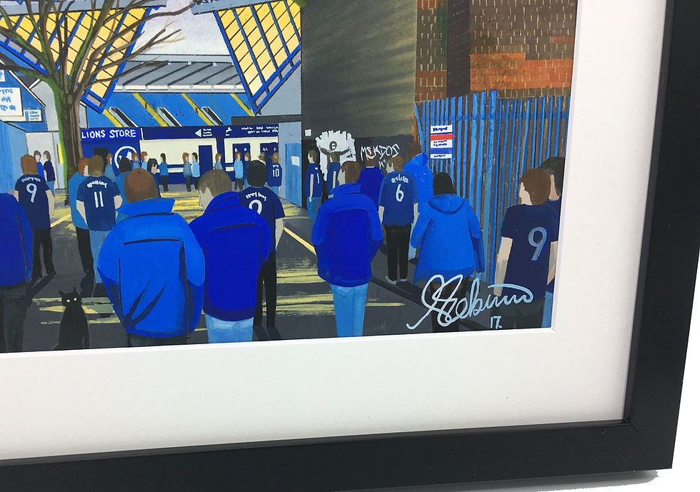 Thumbnail: Millwall FC The Den football stadium. Ready to hang framed & mounted art print. Ideal wall art football club F.C memorabilia gift for birthdays, Christmas, Father’s Day. Perfect addition to any home or office. By artist Andrew Robinson