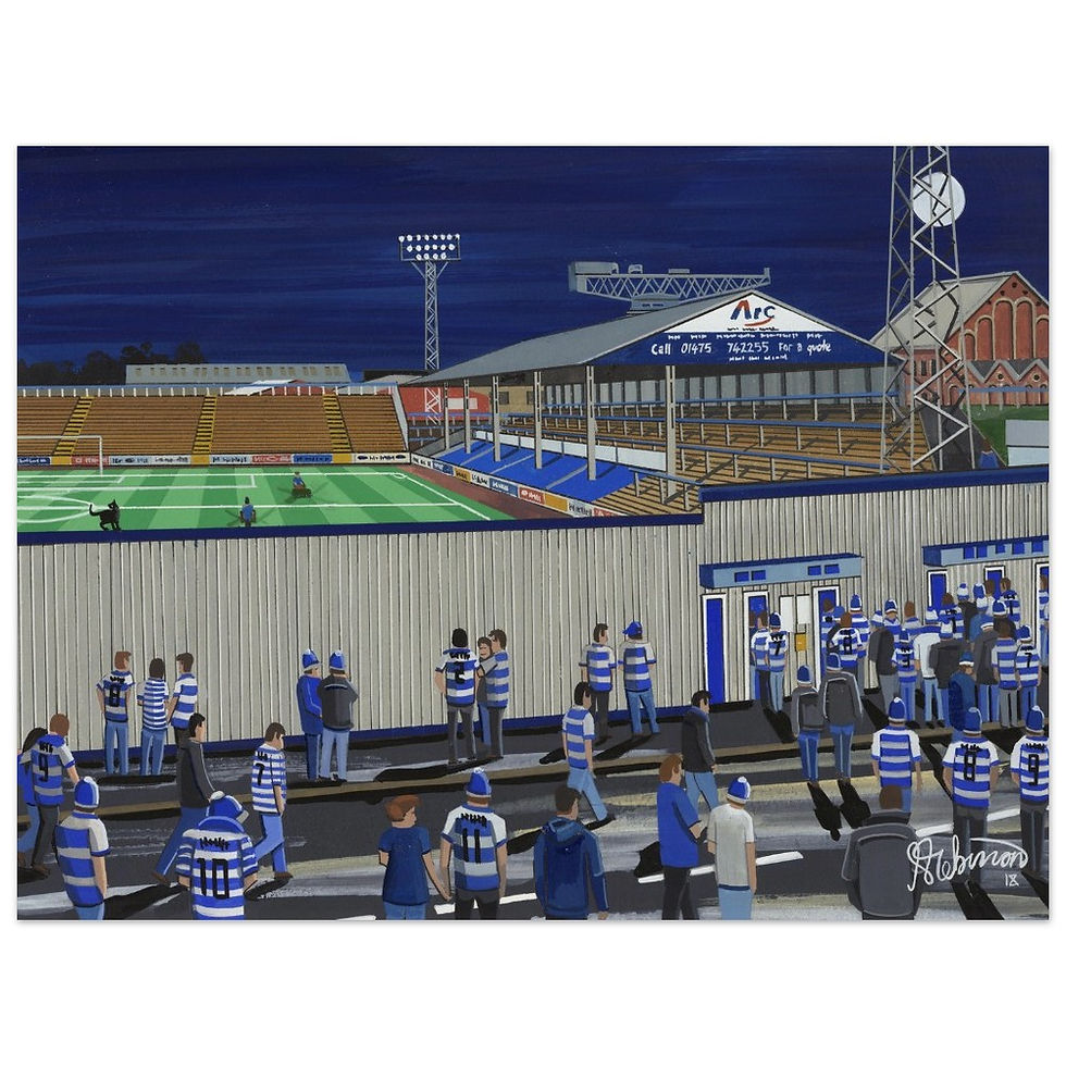 Thumbnail: Greenock Morton FC Cappielow Park Football  Stadium Scene by artist Andrew Robinson andrewrobinsonart.com. Available in fine art print, poster, canvas prints and mugs etc 