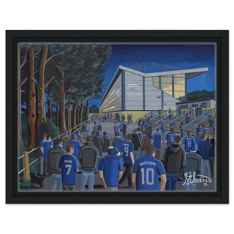 Thumbnail: Halifax Town AFC The Shay  Football Stadium By Artist Andrew Robinson andrewrobinsonart.com, framed Fine Art Prints Posters, Canvas Prints, Ceramic Mugs etc