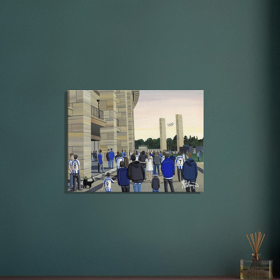 Thumbnail: Hertha Berlin F.C, Football  Stadium By Artist Andrew Robinson andrewrobinsonart.com, Andrew Robinson art .Framed Fine Art Prints, Posters, Canvas Prints, Framed canvas prints, Ceramic Mugs etc sport, football, rugby, NFL