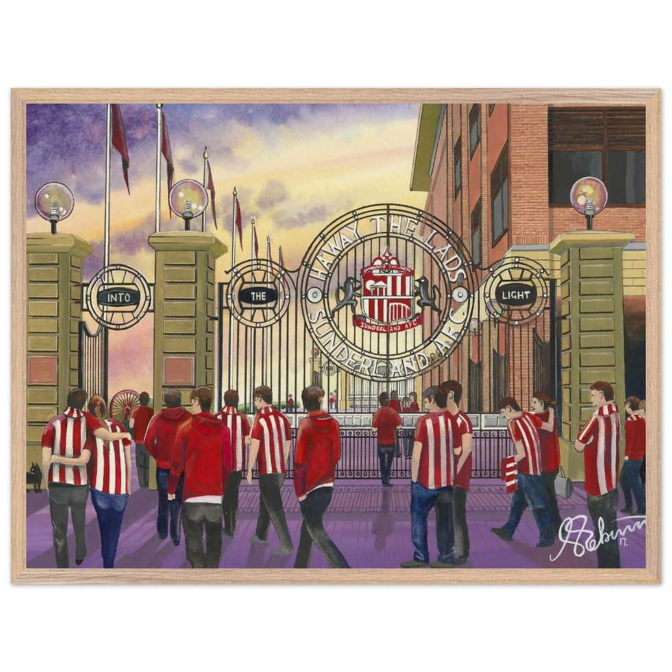 Thumbnail: Sunderland AFC Stadium Of Light football Stadium By Artist Andrew Robinson andrewrobinsonart.com, Andrew Robinson art .Framed Fine Art Prints, Posters, Canvas Prints, Framed canvas prints, Ceramic Mugs etc sport, football, rugby, NFL