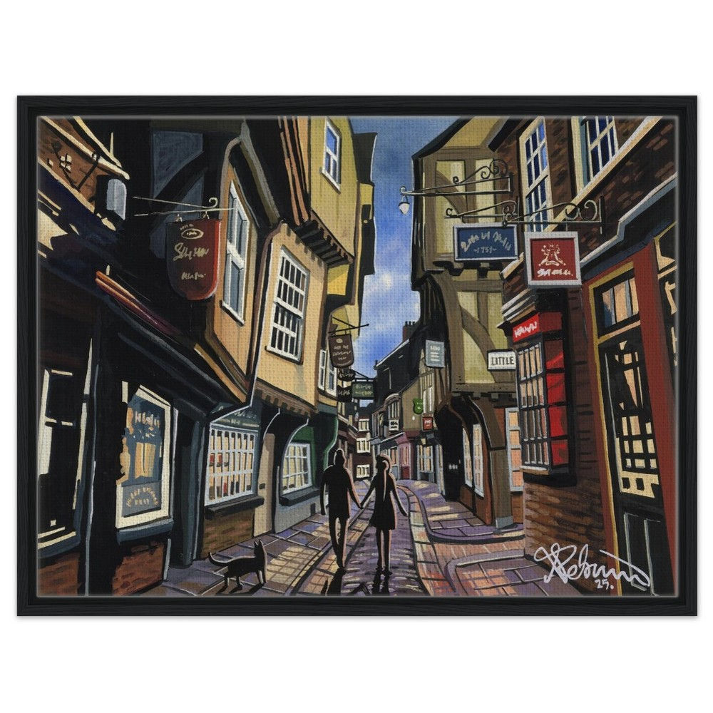 York, The Shambles Framed Canvas Print. Cityscape Landmark Wall Art