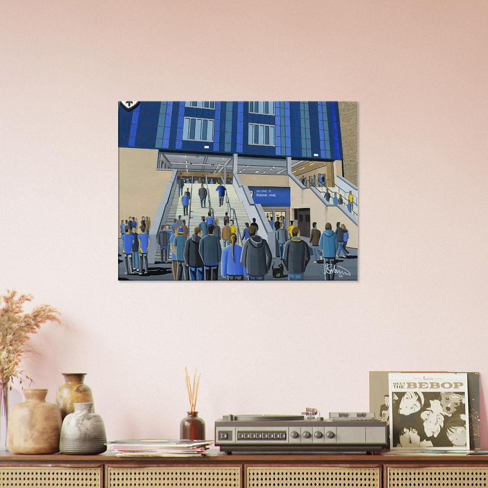 Thumbnail: AFC Wimbledon Football Stadium By Artist Andrew Robinson andrewrobinsonart.com, Andrew Robinson art .Framed Fine Art Prints, Posters, Canvas Prints, Framed canvas prints, Ceramic Mugs etc sport, football, rugby, NFL