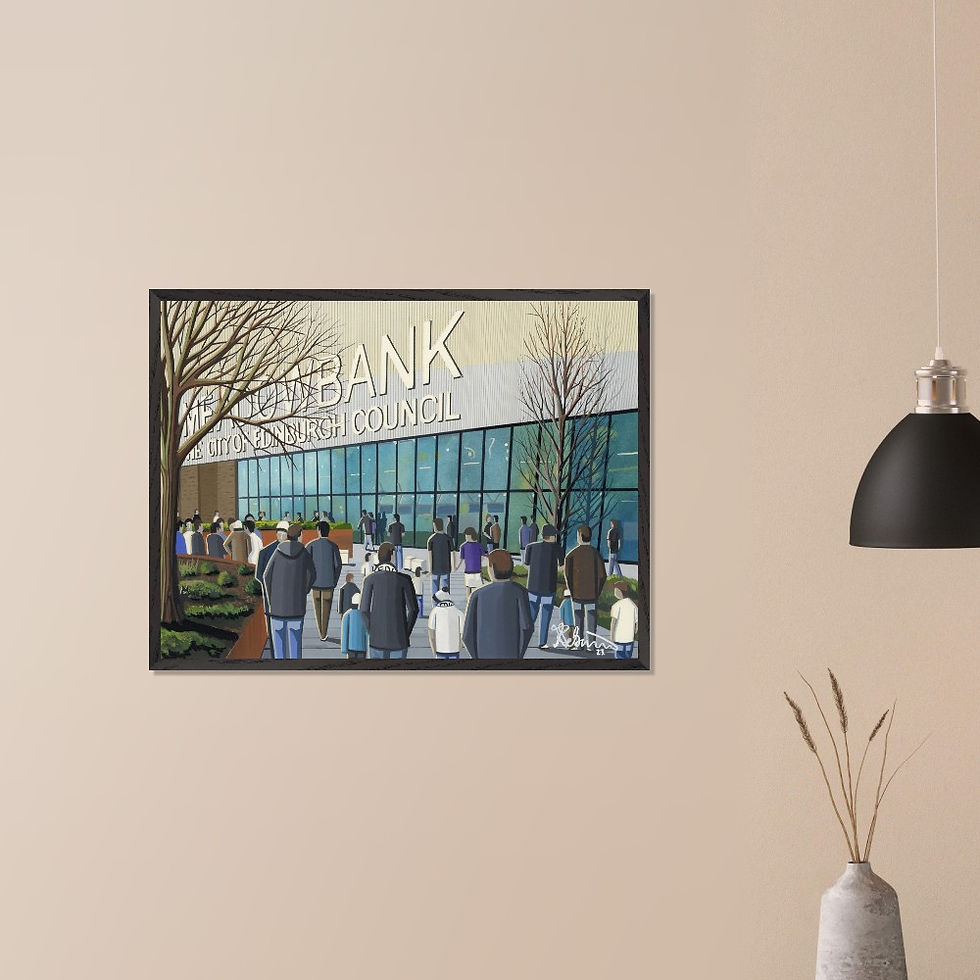 Thumbnail: Edinburgh City FC Meadowbank  football stadium Scene by artist Andrew Robinson andrewrobinsonart.com. Available in fine art print, poster, canvas prints and mugs etc 