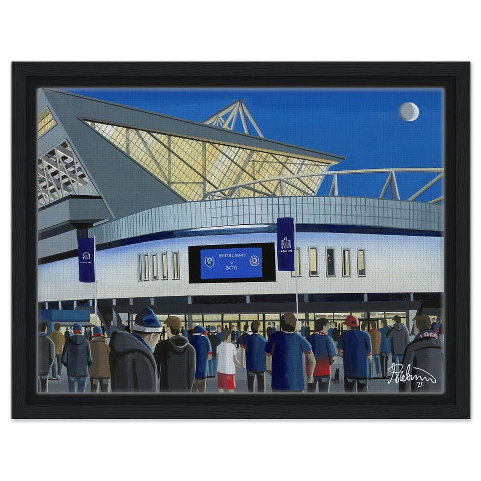 Thumbnail: Bristol Bears Rugby Union Ashton Gate Stadium. Football Framed Canvas Print. Ceramic Mugs, Fine Art Prints and posters etc By Artist Andrew Robinson. andrewrobinsonart.com