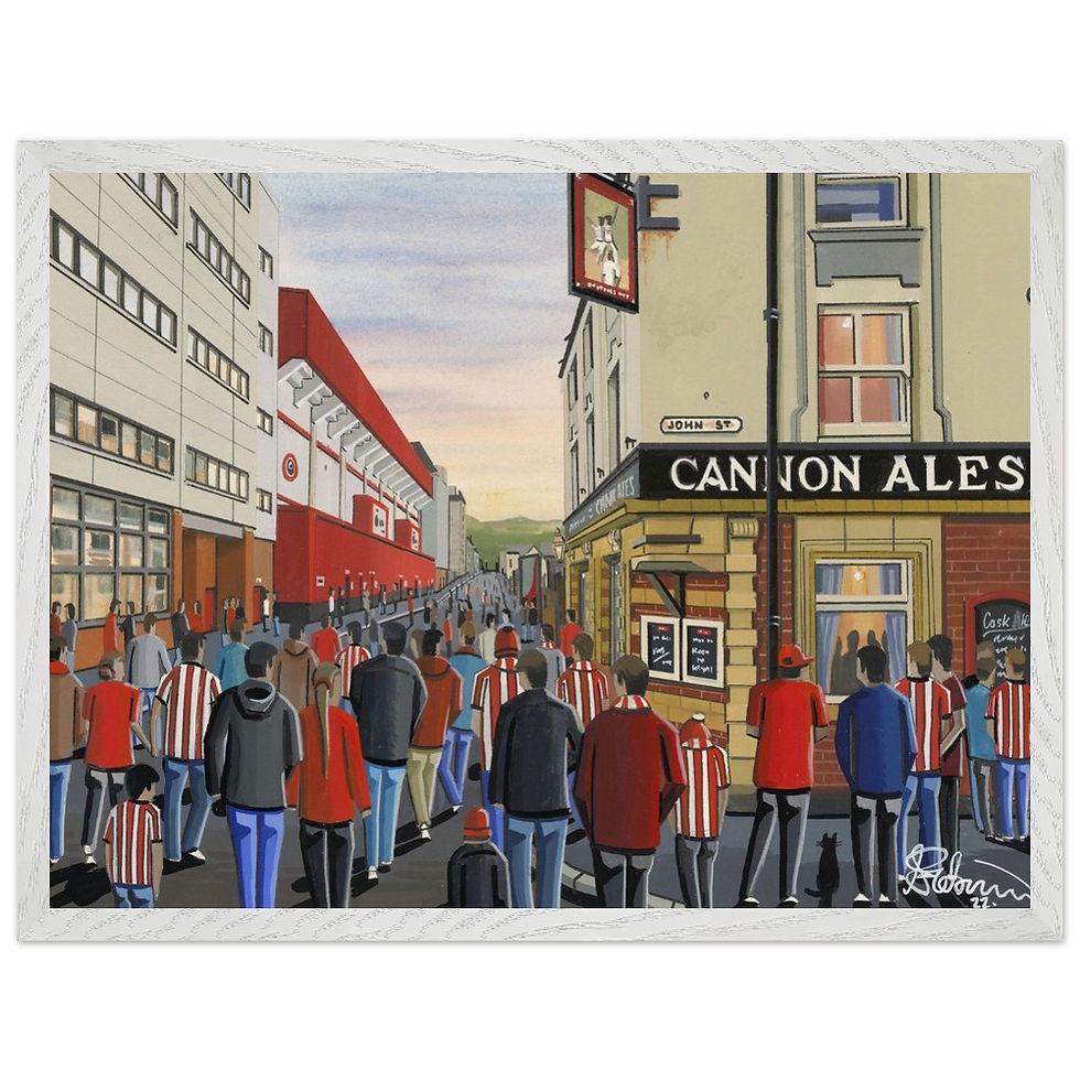 Thumbnail: Sheffield United FC Bramall Lane football stadium scene by artist Andrew Robinson andrewrobinsonart.com. Available in fine art print, poster, canvas prints and mugs etc 