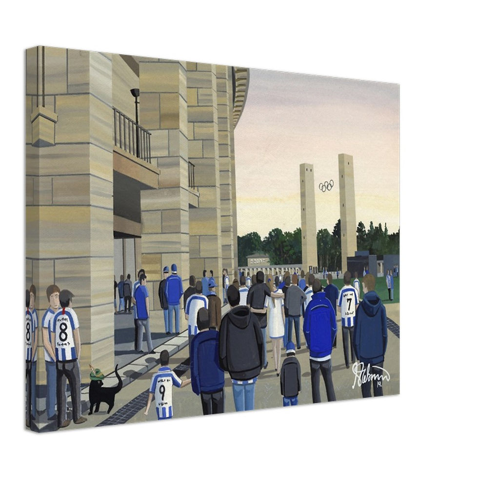 Hertha Berlin F.C, Football Stadium By Artist Andrew Robinson andrewrobinsonart.com, Andrew Robinson art .Framed Fine Art Prints, Posters, Canvas Prints, Framed canvas prints, Ceramic Mugs etc sport, football, rugby, NFL