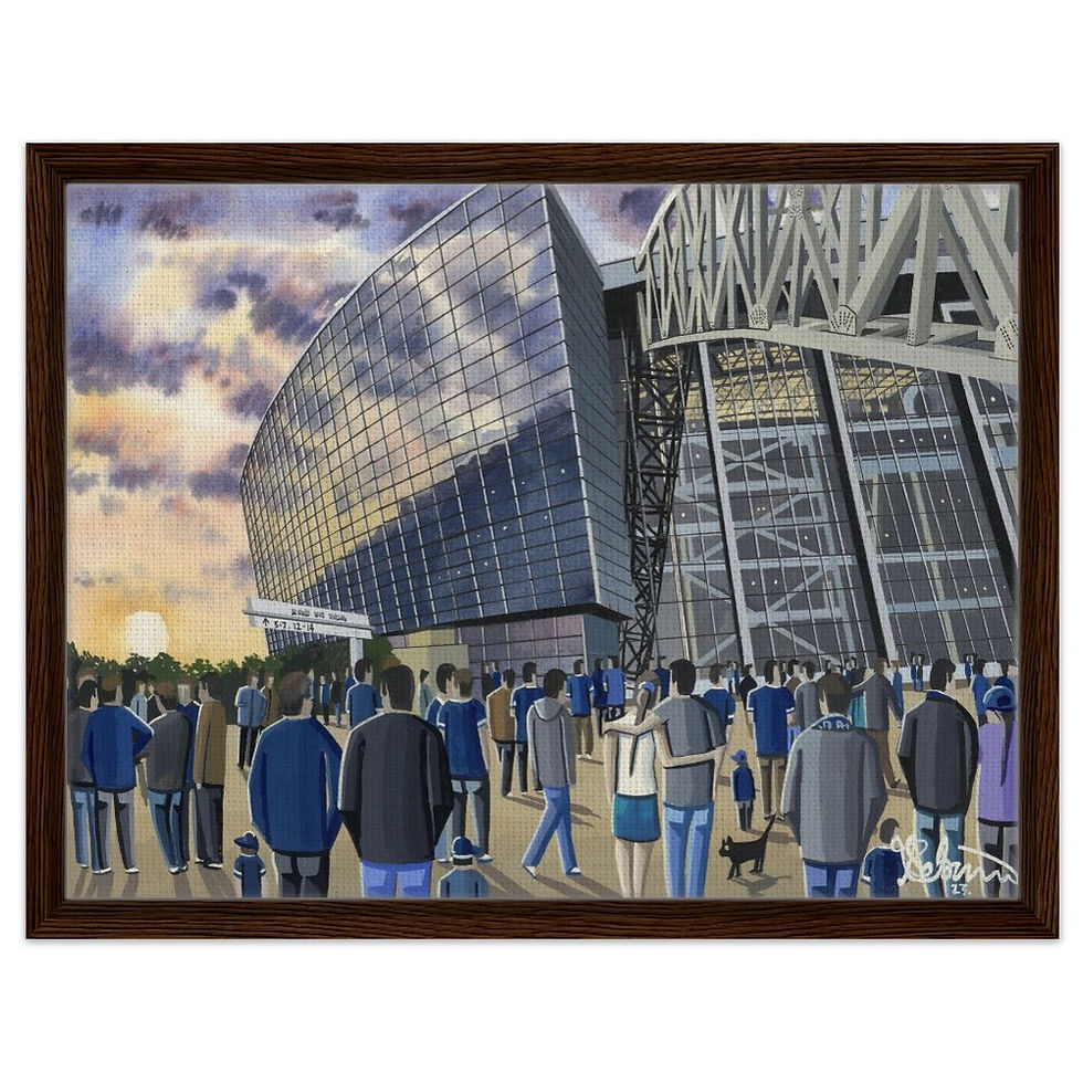 Thumbnail: Dallas Cowboys NFL Football Stadium By Artist Andrew Robinson andrewrobinsonart.com, Andrew Robinson art .Framed Fine Art Prints, Posters, Canvas Prints, Framed canvas prints, Ceramic Mugs etc sport, football, rugby, NFL