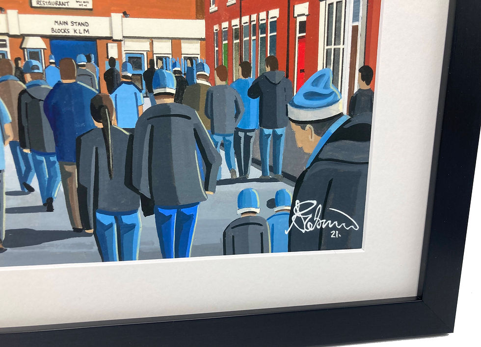 Thumbnail: Coventry City FC retro Highfield Road football stadium scene by artist Andrew Robinson andrewrobinsonart.com. Available in fine art print, poster, canvas prints and mugs etc 