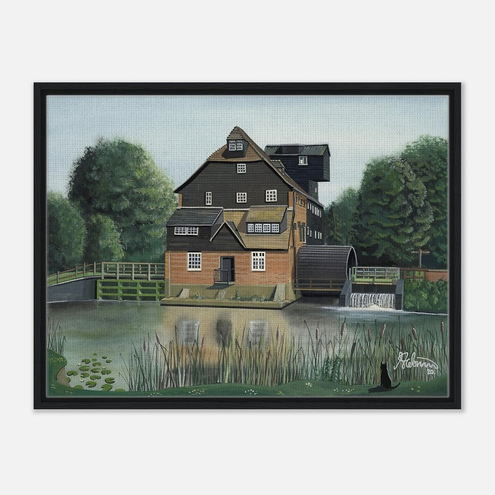 Thumbnail: Houghton Mill scene Cambridgeshire by artist Andrew Robinson andrewrobinsonart.com. Available in fine art print, poster, canvas prints and mugs etc