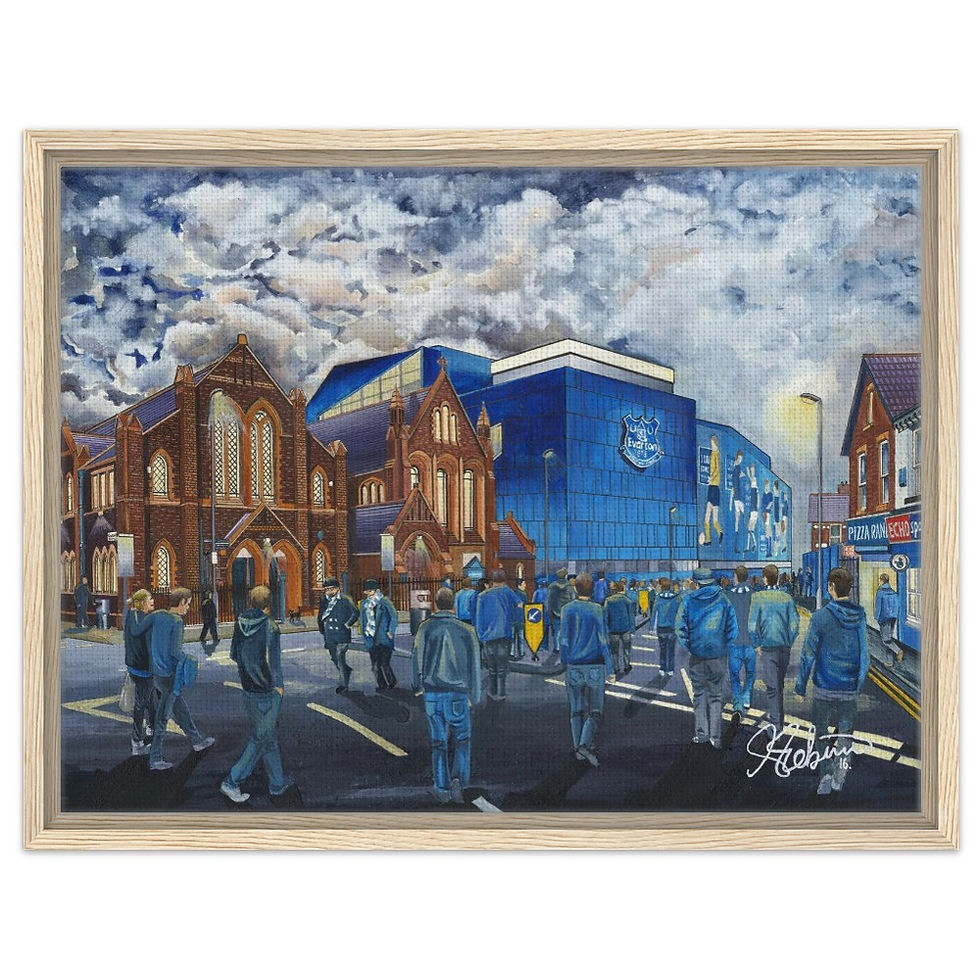 Thumbnail: Everton F.C Goodison Park Football Stadium By Artist Andrew Robinson andrewrobinsonart.com, framed Fine Art Prints Posters, Canvas Prints, Ceramic Mugs etc