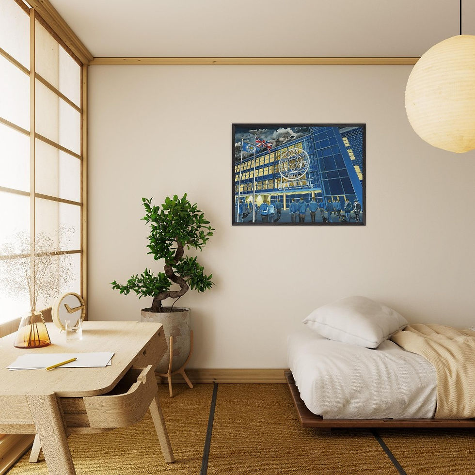 Thumbnail: Leicester City FC King Power  football stadium scene by artist Andrew Robinson andrewrobinsonart.com. Available in fine art print, poster, canvas prints and mugs etc