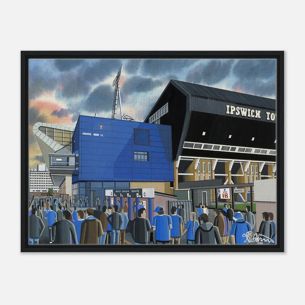 Thumbnail: Ipswich Town F.C Portman Road Football Stadium By Artist Andrew Robinson andrewrobinsonart.com, framed Fine Art Prints Posters, Canvas Prints, Ceramic Mugs etc