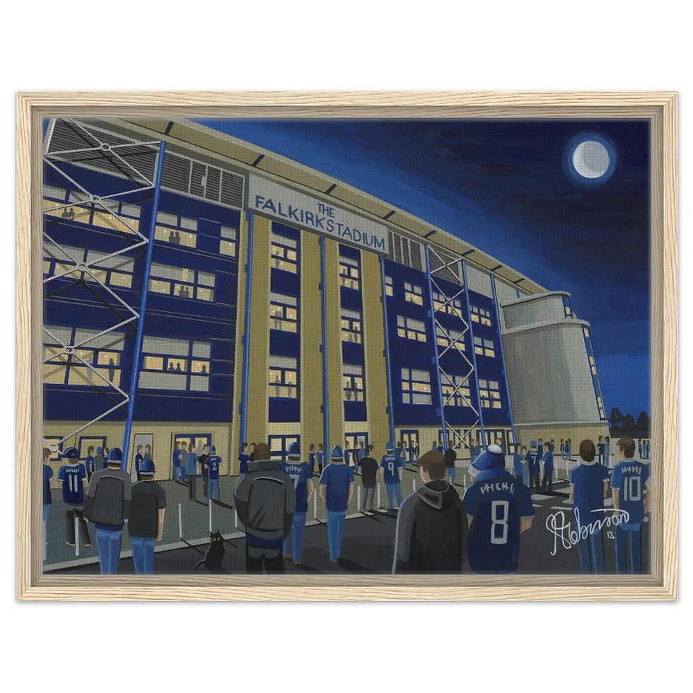 Thumbnail: Falkirk Fc Football Stadium By Artist Andrew Robinson andrewrobinsonart.com, framed Fine Art Prints Posters, Canvas Prints, Ceramic Mugs etc