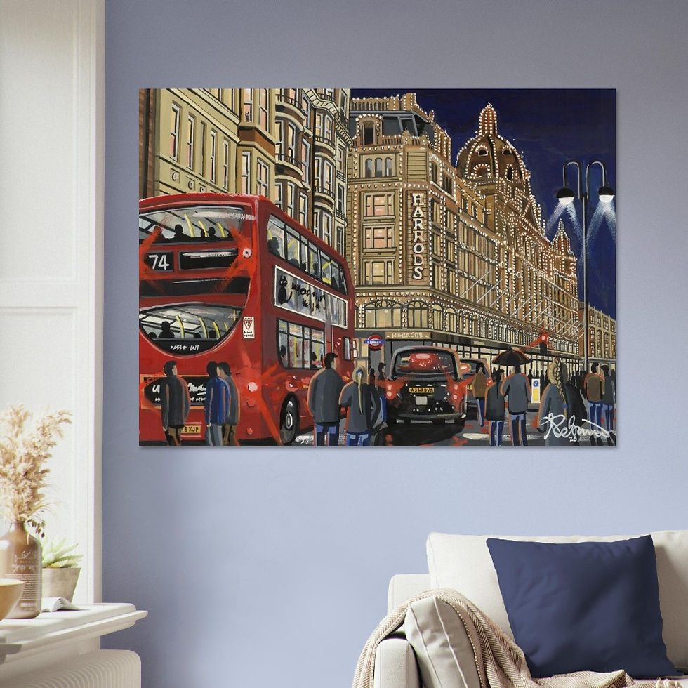 Thumbnail: London Harrods Knightsbridge Art Poster. Cityscape Landmark. Museum Quality Paper andrewrobinsonart.com
