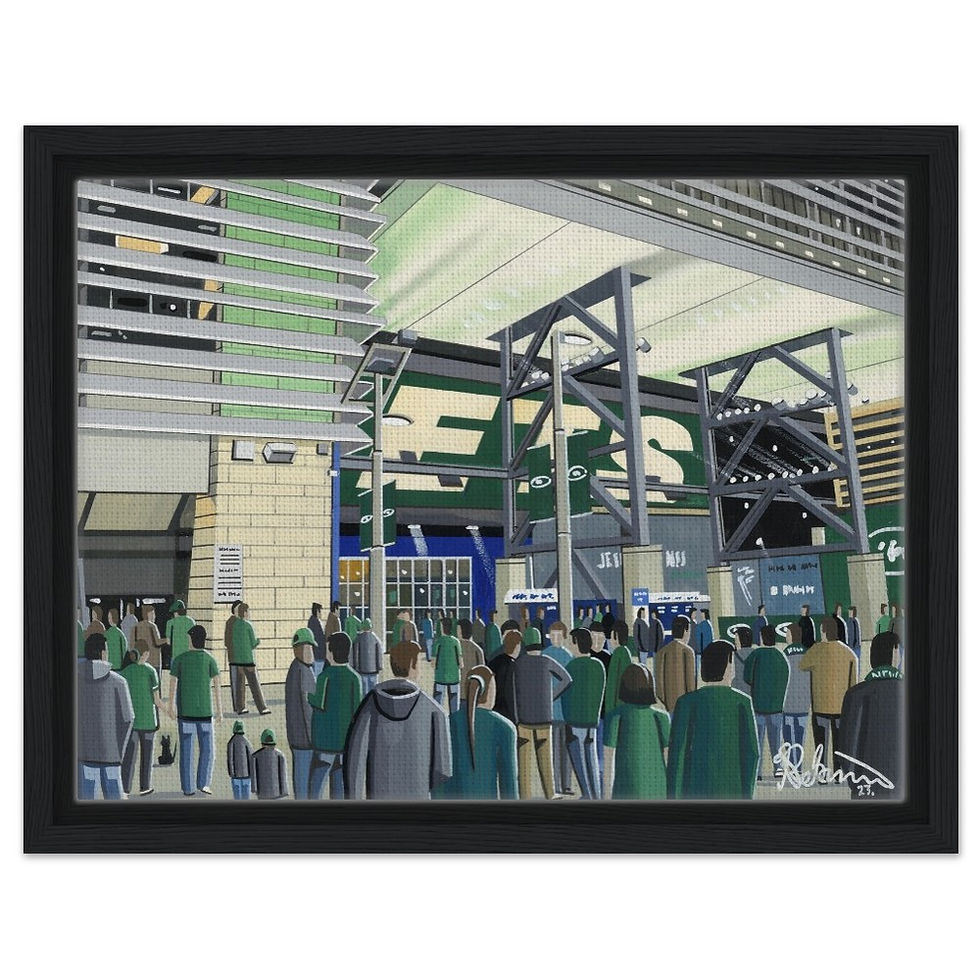 Thumbnail: New York Jets NFL Football Stadium By Artist Andrew Robinson andrewrobinsonart.com, Andrew Robinson art .Framed Fine Art Prints, Posters, Canvas Prints, Framed canvas prints, Ceramic Mugs etc sport, football, rugby, NFL