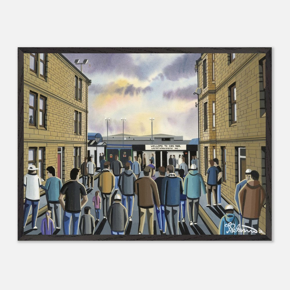 East Stirlingshire F.C, Retro Firs Park Stadium By Artist Andrew Robinson andrewrobinsonart.com, Andrew Robinson art. Framed Fine Art Prints, Posters, Canvas Prints, Framed canvas prints, Ceramic Mugs etc sport, football, rugby, NFL