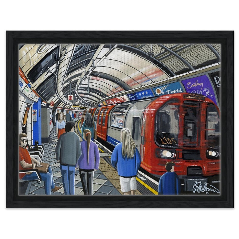 Thumbnail: London Underground Tube Station cityscape art print by artist Andrew Robinson. Prints, posters, canvas prints & mugs etc available from andrewrobinsonart.com