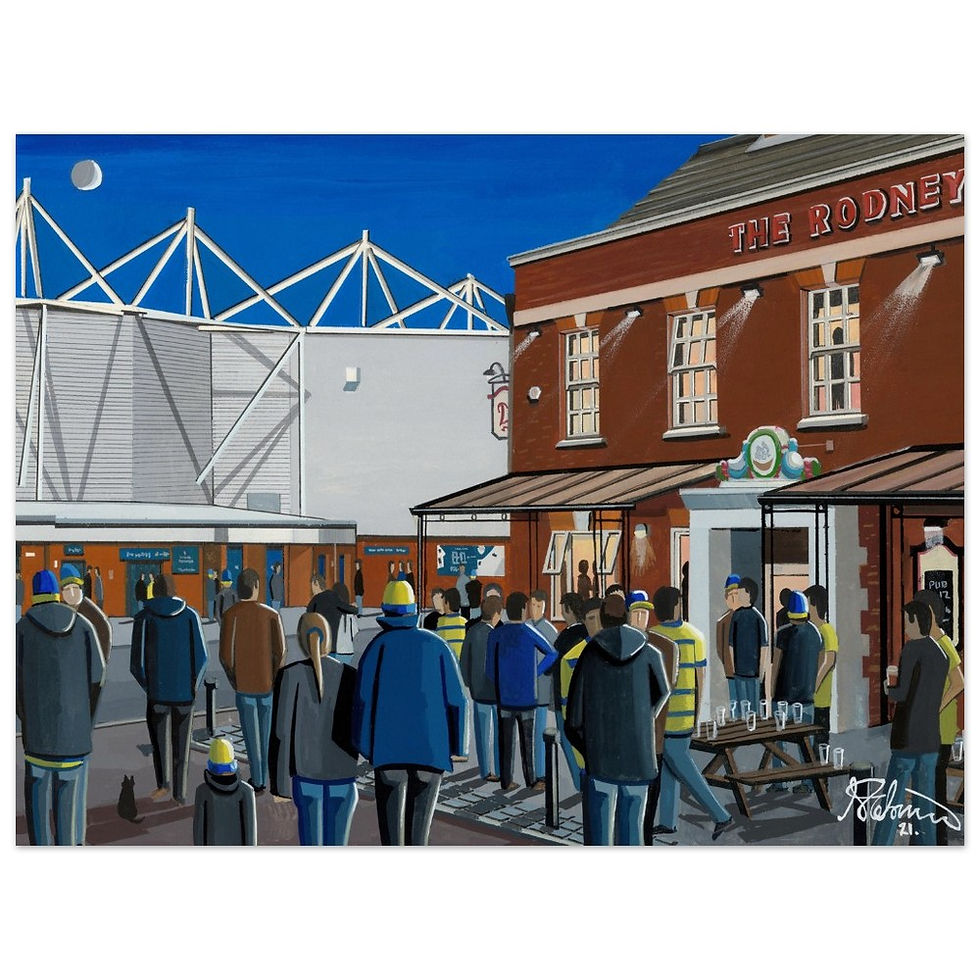 Thumbnail: Warrington Wolves rugby stadium scene by artist Andrew Robinson andrewrobinsonart.com. Available in fine art print, poster, canvas prints and mugs etc 