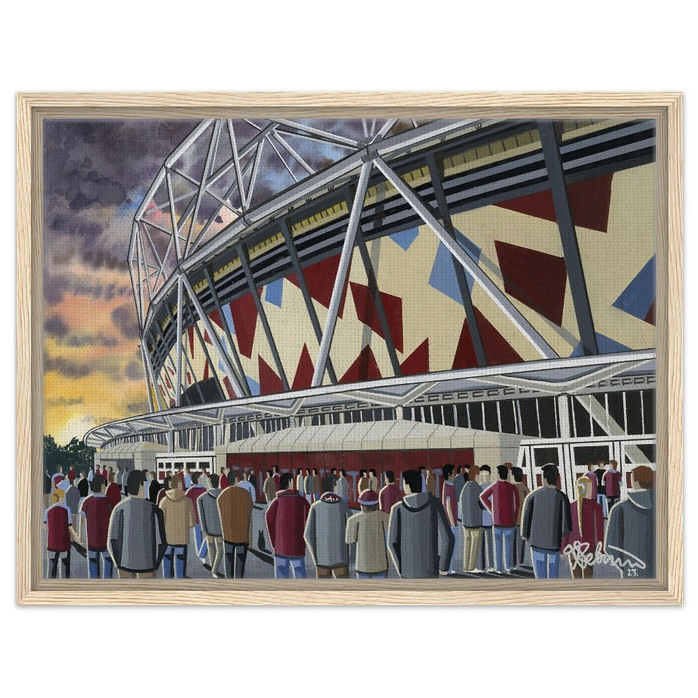 Thumbnail: West Ham United F.C, London Stadium By Artist Andrew Robinson andrewrobinsonart.com, Andrew Robinson art .Framed Fine Art Prints, Posters, Canvas Prints, Framed canvas prints, Ceramic Mugs etc sport, football, rugby, NFL