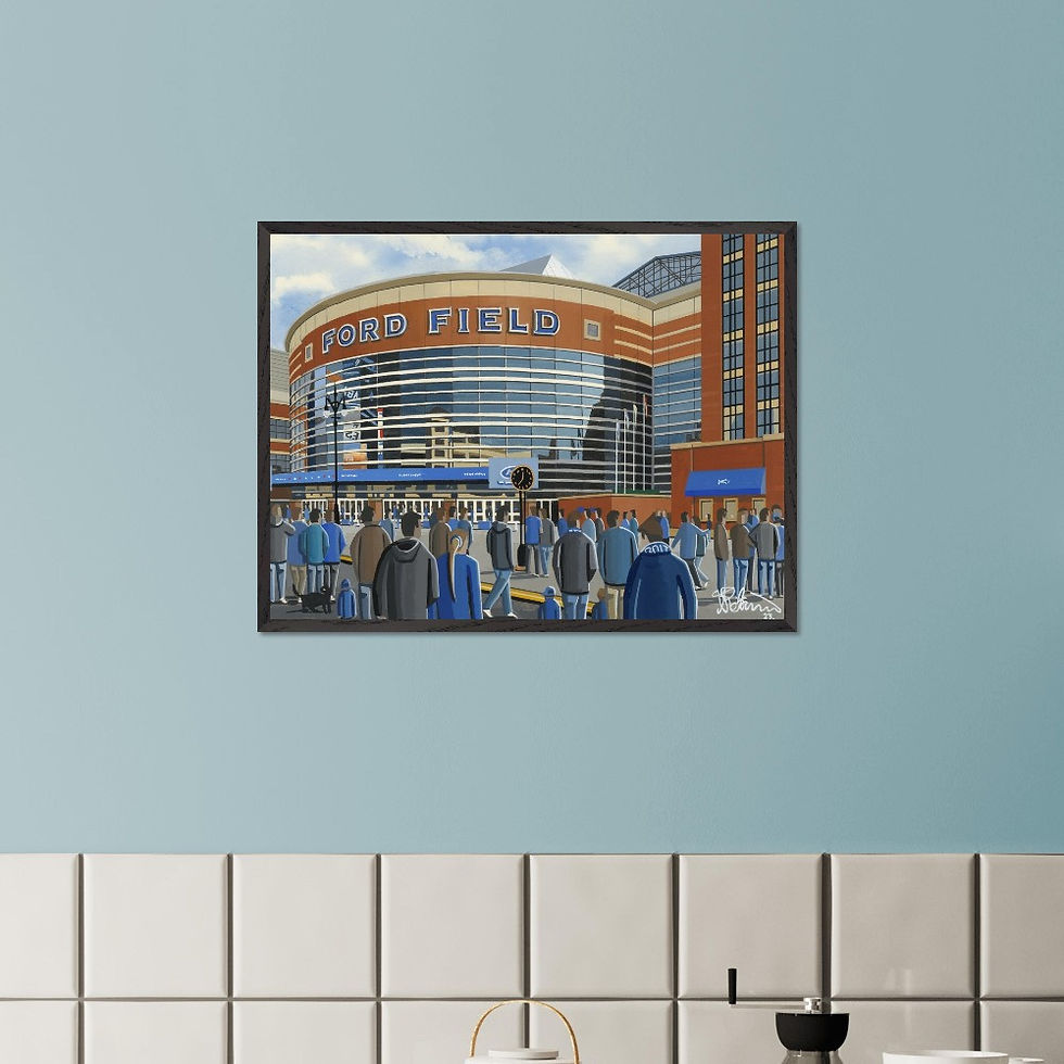 Thumbnail: Detroit lions ford field NFL art print by artist Andrew Robinson andrewrobinsonart andrewrobinsonart.com