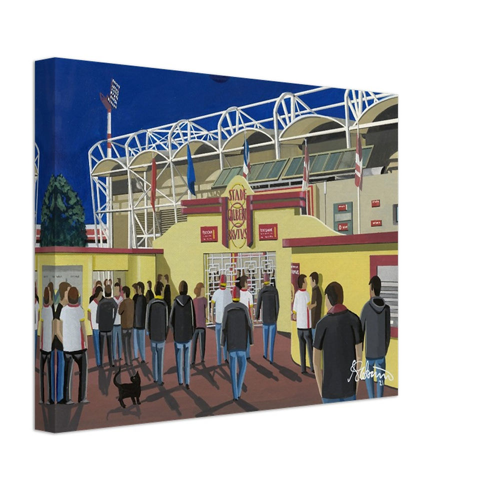 Thumbnail: catalans dragons, State Gilbert Brutus Rugby League Stadium  By Artist Andrew Robinson andrewrobinsonart.com, Andrew Robinson art .Framed Fine Art Prints, Posters, Canvas Prints, Framed canvas prints, Ceramic Mugs etc sport, football, rugby, NFL