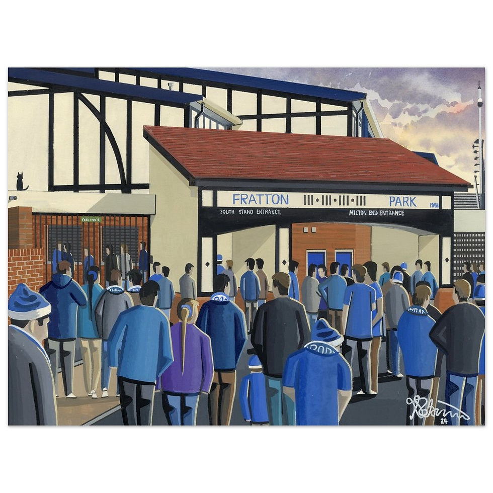 Thumbnail: Portsmouth FC Fratton ParkFootball Stadium Scene by artist Andrew Robinson andrewrobinsonart.com. Available in fine art print, poster, canvas prints and mugs etc 