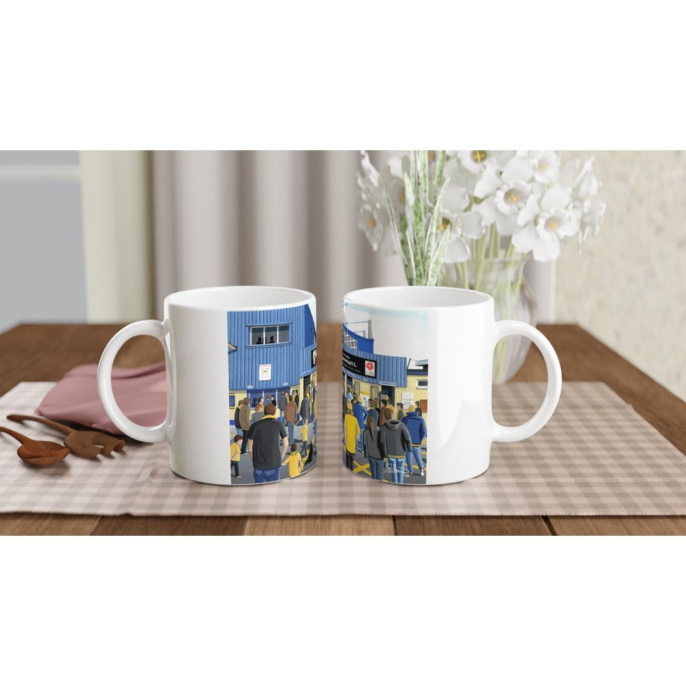 Torquay United FC Plainmoor Football Stadium Scene by artist Andrew Robinson andrewrobinsonart.com. Available in fine art print, poster, canvas prints and mugs etc 