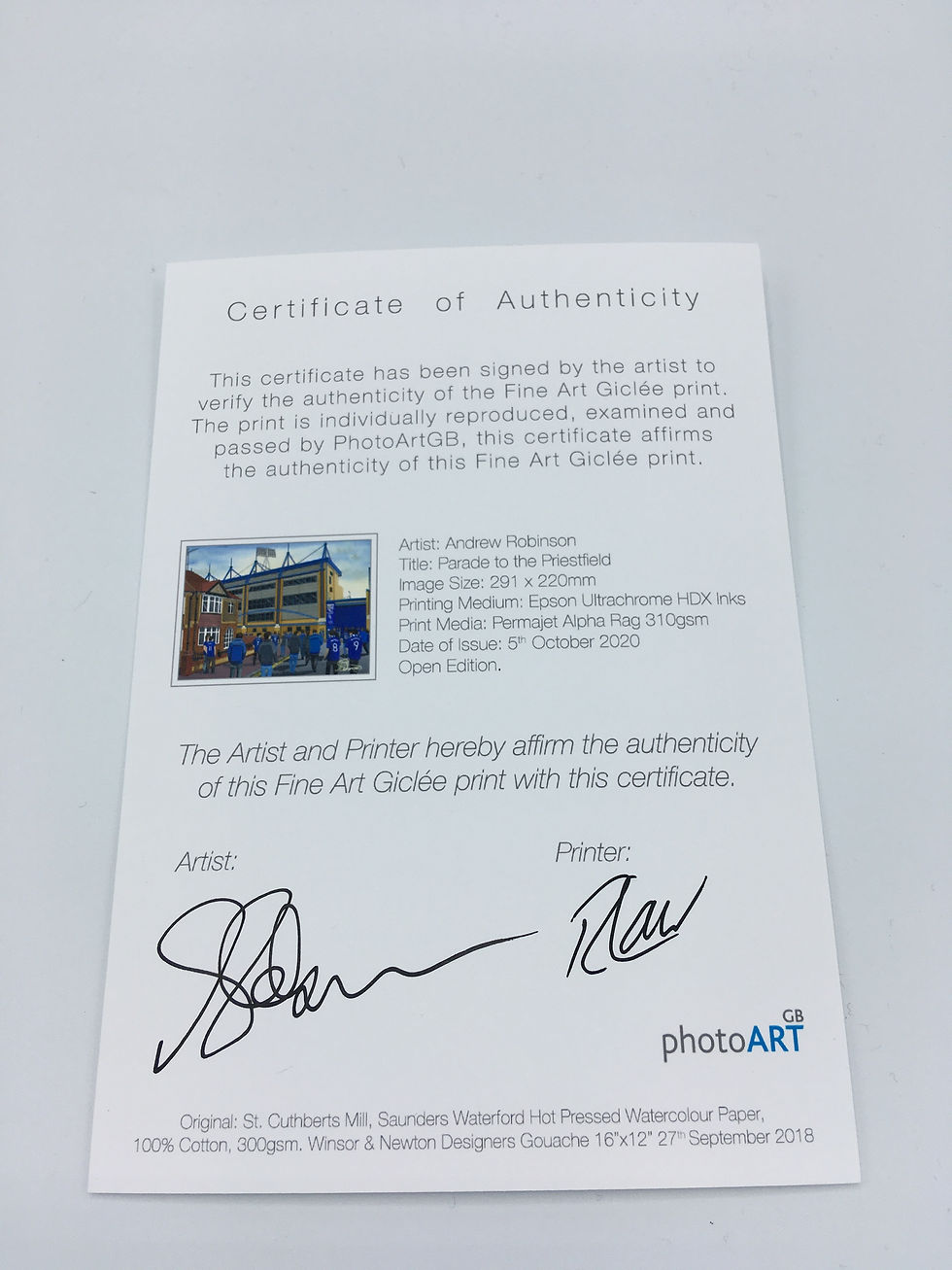 Thumbnail: Gillingham. Preistfield football stadium. Ready to hang framed & mount art print. Ideal wall art football club F.C memorabilia gift for birthdays, Christmas, Father’s Day. Perfect addition to any home or office. By artist Andrew Robinson