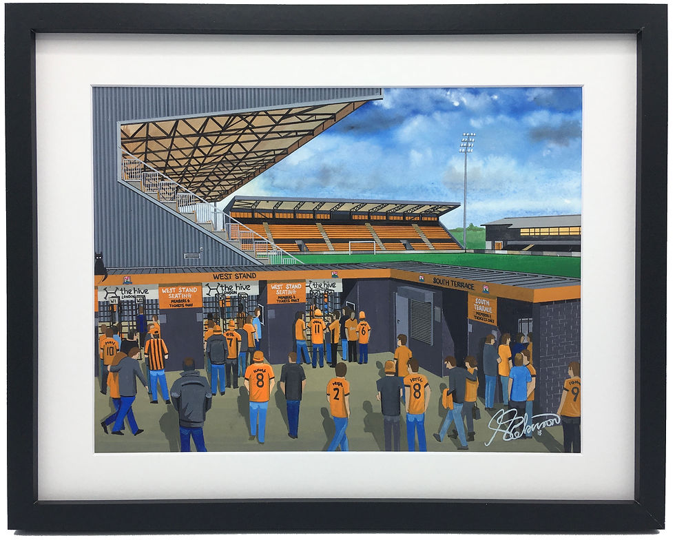 Barnet Fc The Hive football stadium. Ready to hang framed & mounted art print. Ideal wall art football club F.C memorabilia gift for birthdays, Christmas, Father’s Day. Perfect addition to any home or office. By artist Andrew Robinson