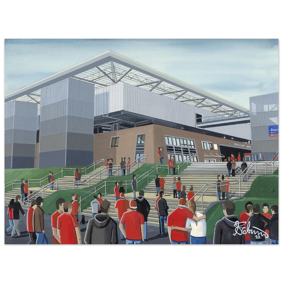 RB Salzburg football stadium scene by artist Andrew Robinson andrewrobinsonart.com. Available in fine art print, poster, canvas prints and mugs etc