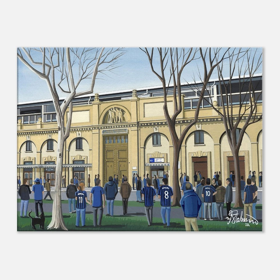 Thumbnail: Atalanta BC Gewiss Football Stadium Scene by artist Andrew Robinson andrewrobinsonart.com. Available in fine art print, poster, canvas prints and mugs etc 