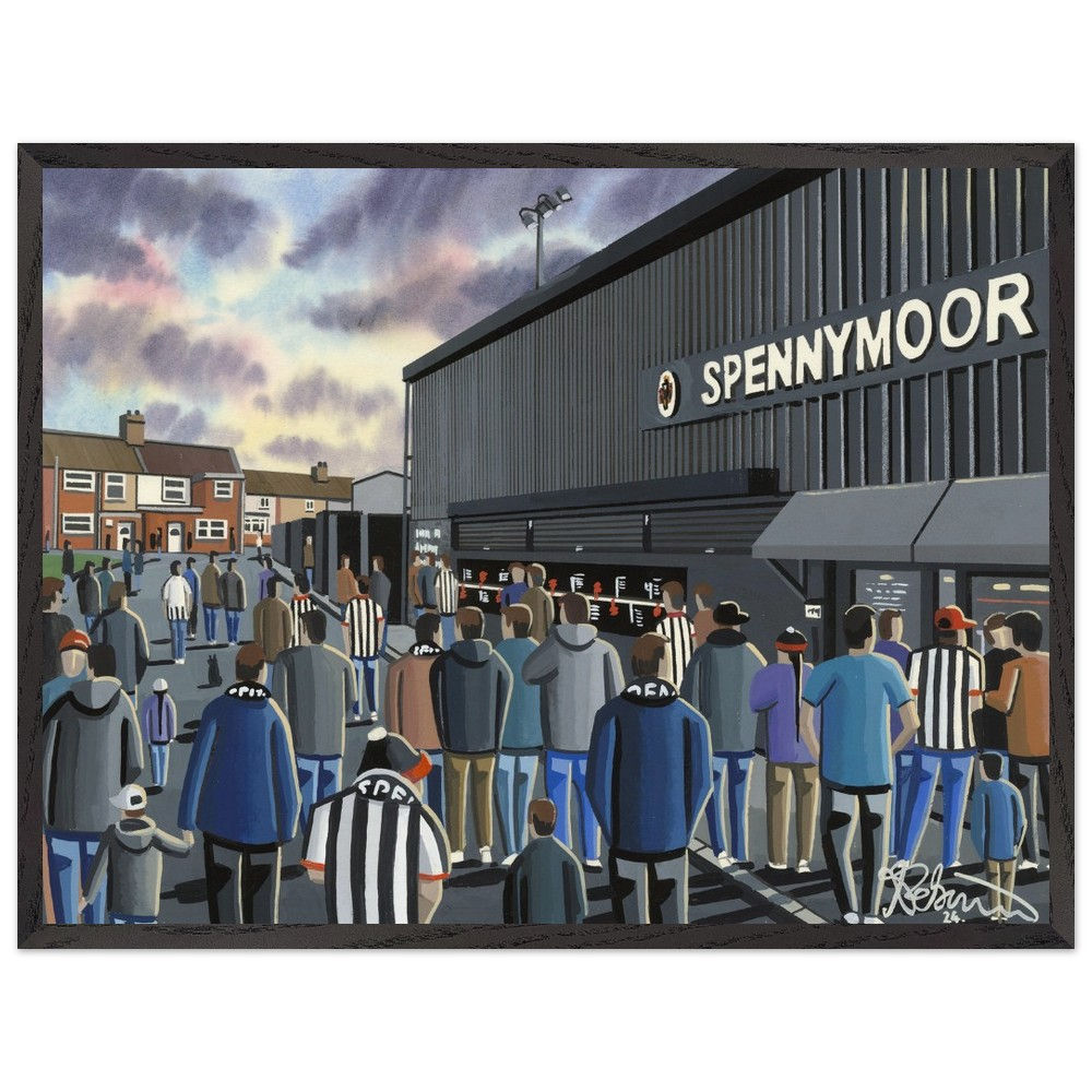 Spennymoor Town F.C Brewery Field Stadium By Artist Andrew Robinson andrewrobinsonart.com, Andrew Robinson art .Framed Fine Art Prints, Posters, Canvas Prints, Framed canvas prints, Ceramic Mugs etc sport, football, rugby, NFL