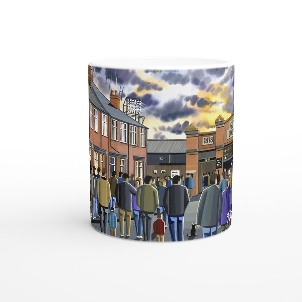 Thumbnail: Grimsby Town FC Blundell Park football stadium scene by artist Andrew Robinson andrewrobinsonart.com. Available in fine art print, poster, canvas prints and mugs etc 