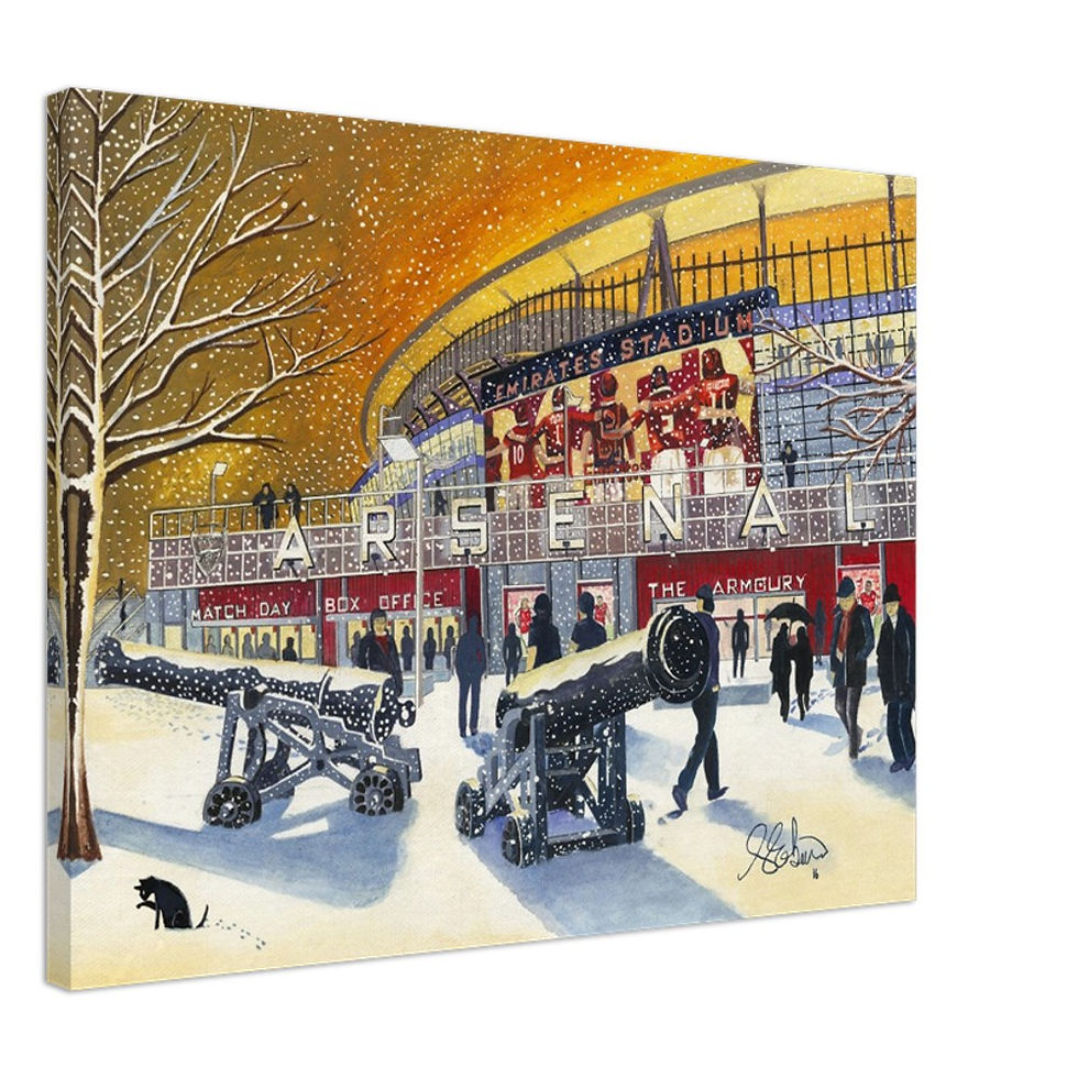 Thumbnail: Arsenal FC Emirates football stadium scene by artist Andrew Robinson andrewrobinsonart.com. Available in fine art print, poster, canvas prints and mugs etc 