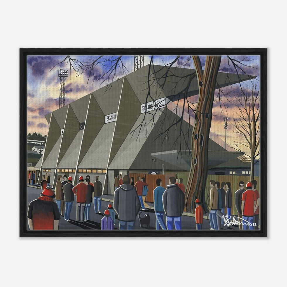 Thumbnail: Gala fairydean Rovers F.C Netherdale Football Stadium By Artist Andrew Robinson andrewrobinsonart.com, framed Fine Art Prints Posters, Canvas Prints, Ceramic Mugs etc