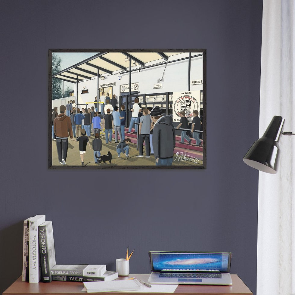 Thumbnail: St Ives Town FC Westwood Road Football  Stadium Scene by artist Andrew Robinson andrewrobinsonart.com. Available in fine art print, poster, canvas prints and mugs etc