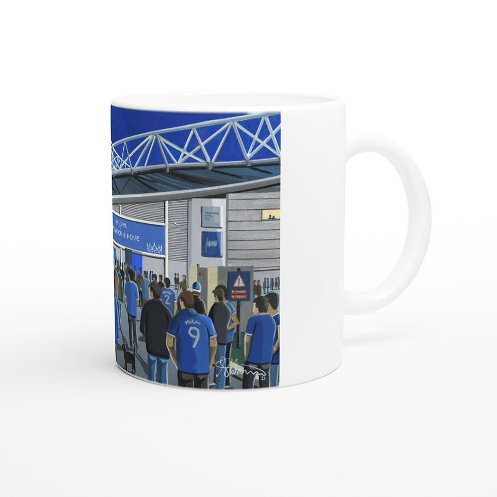 Thumbnail: Brighton Hove. Football stadium. Dishwasher and microwave proof printed ceramic mug. Ideal Albion football club F.C memorabilia gift for birthdays, Christmas, Father’s Day. Perfect addition to any home or office. By artist Andrew Robinson.