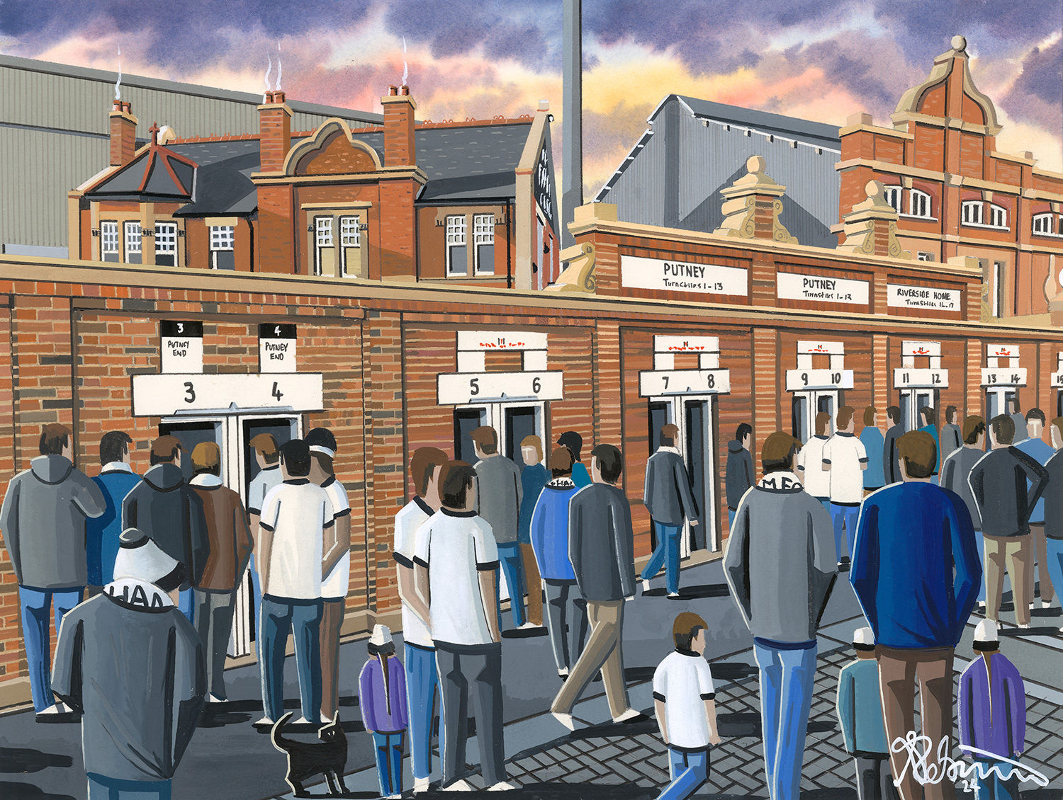 Fulham FC Football Stadium Scene by Artist Andrew Robinson. andrewrobinsonart.com