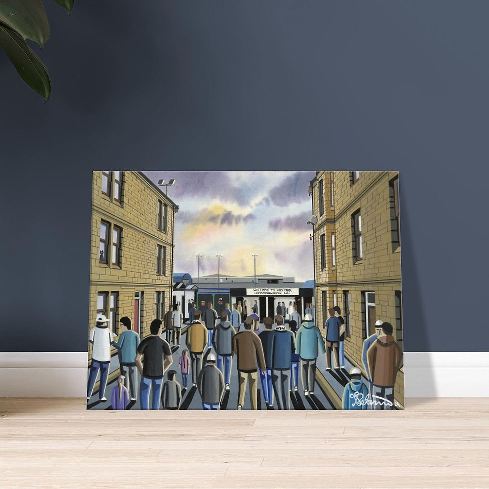 Thumbnail: East Stirlingshire F.C, Retro Firs Park Stadium By Artist Andrew Robinson andrewrobinsonart.com, Andrew Robinson art. Framed Fine Art Prints, Posters, Canvas Prints, Framed canvas prints, Ceramic Mugs etc sport, football, rugby, NFL