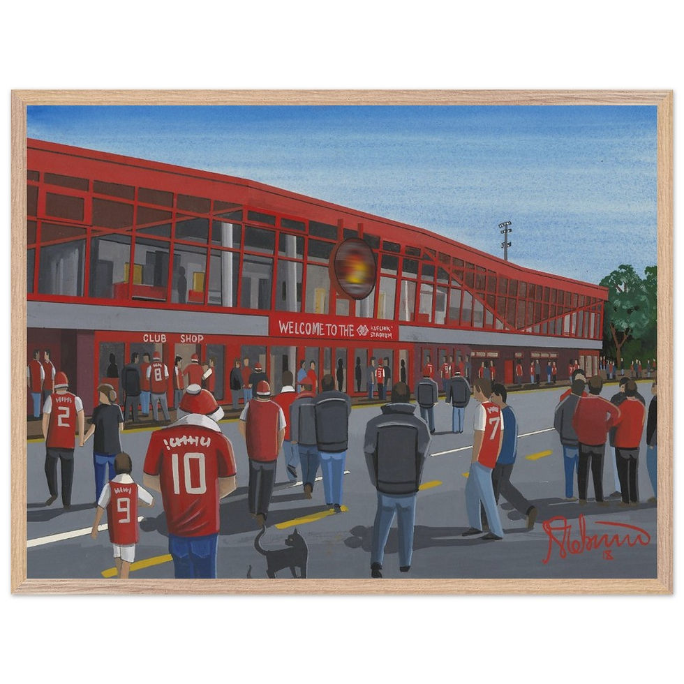 Thumbnail: Ebbsfleet United FC Stonebridge Road football stadium scene by artist Andrew Robinson andrewrobinsonart.com. Available in fine art print, poster, canvas prints and mugs etc 