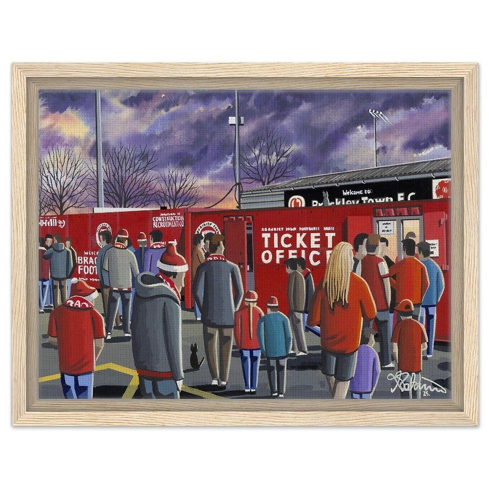 Thumbnail: Brackley Town FC, St James Park Stadium Football Club Art By artist Andrew Robinson. Fine art prints, posters, canvas prints, & mugs etc available from andrewrobinsonart.com