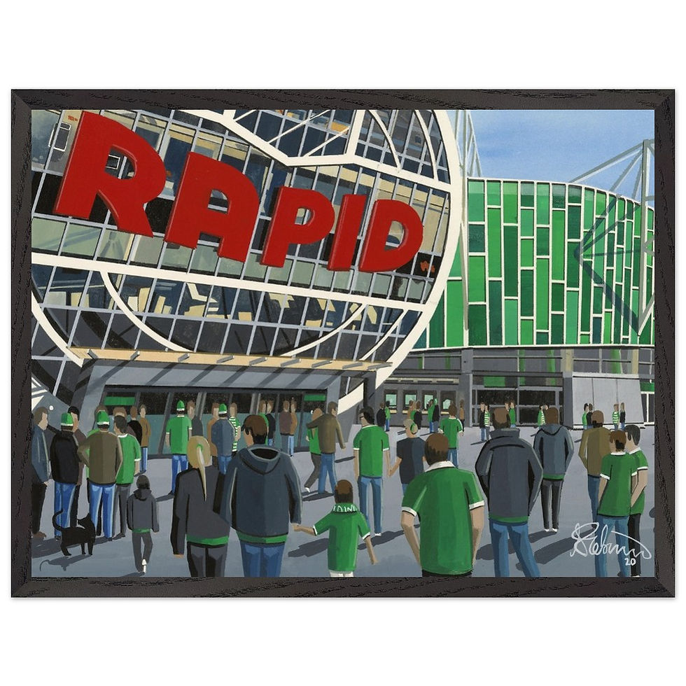 Thumbnail: Rapid Vienna Football Stadium Scene by artist Andrew Robinson andrewrobinsonart.com. Available in fine art print, poster, canvas prints and mugs etc 