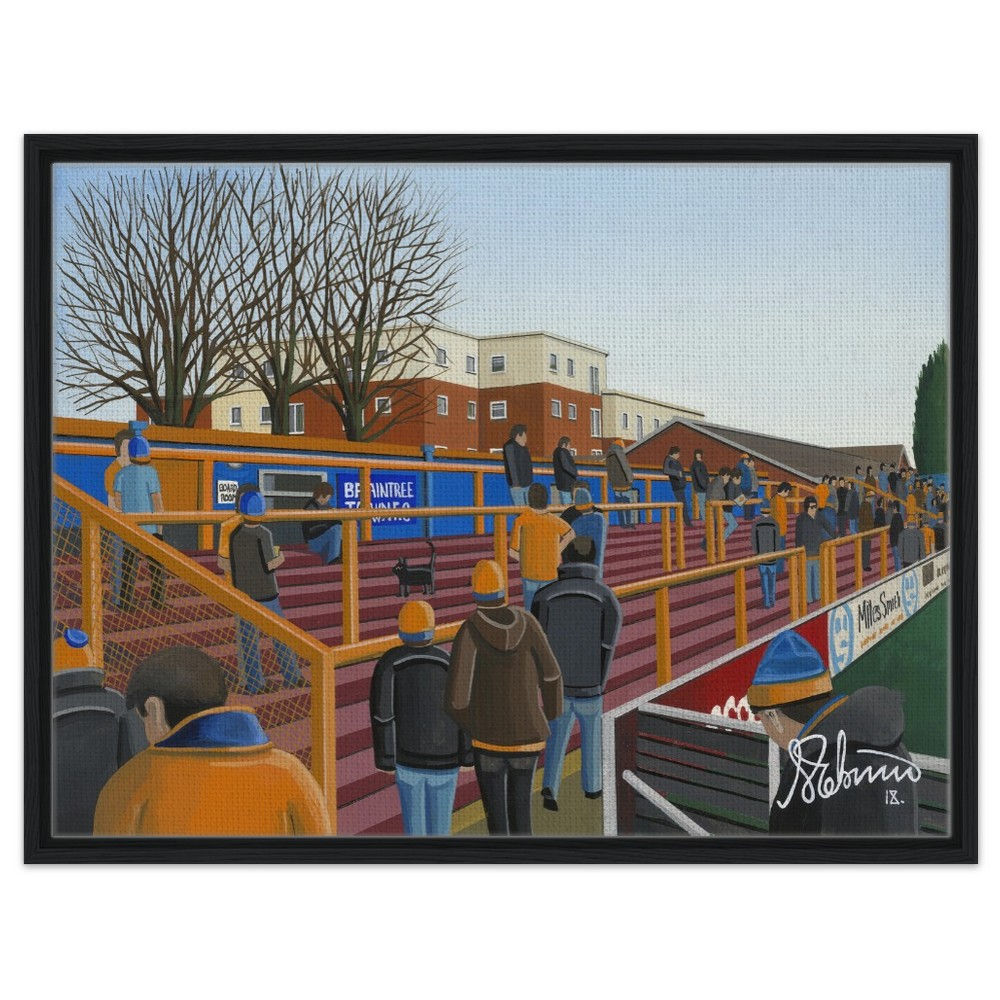 Braintree F.c Dressing Road Stadium . Football Framed Canvas Print. Ceramic Mugs, Fine Art Prints and posters etc By Artist Andrew Robinson. andrewrobinsonart.com