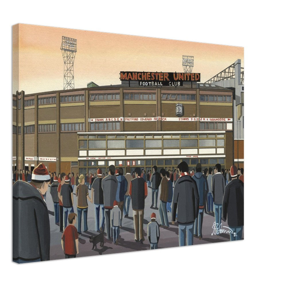 Manchester United F.C, Football Stadium By Artist Andrew Robinson andrewrobinsonart.com, Andrew Robinson art .Framed Fine Art Prints, Posters, Canvas Prints, Framed canvas prints, Ceramic Mugs etc sport, football, rugby, NFL