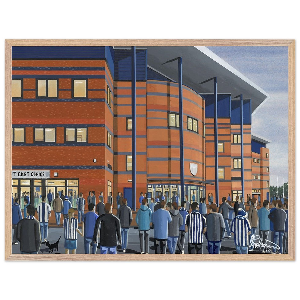 Thumbnail: West brom West bromich Albion The Hawthorns football stadium scene by artist Andrew Robinson andrewrobinsonart.com. Available in fine art print, poster, canvas prints and mugs etc 
